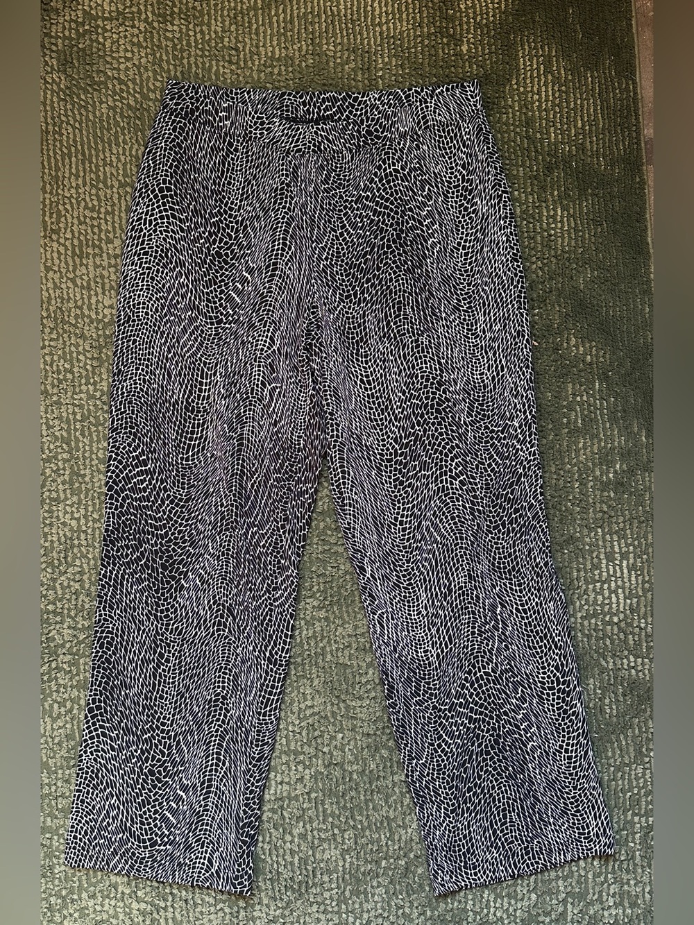 Susan Graver Black White Abstract Print Pull-On Wide Leg Pants Office Casual M